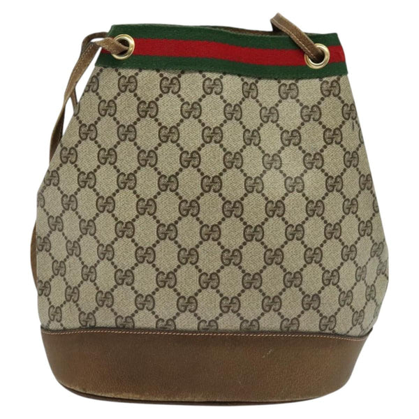 GUCCI GG Supreme Web Sherry Line Shoulder Bag PVC Beige Gold Auth 119029