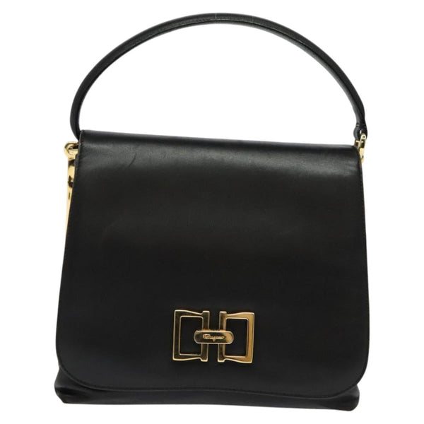 Salvatore Ferragamo Hand Bag Leather 2way Black Gold Auth 119032