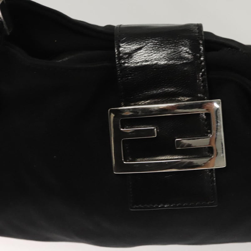 FENDI Shoulder Bag Nylon Black Silver Auth 119033