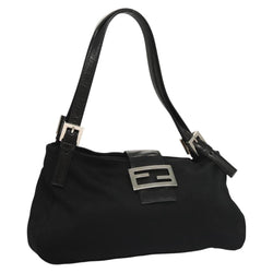 FENDI Shoulder Bag Nylon Black Silver Auth 119033