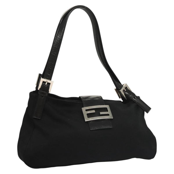 FENDI Shoulder Bag Nylon Black Silver Auth 119033