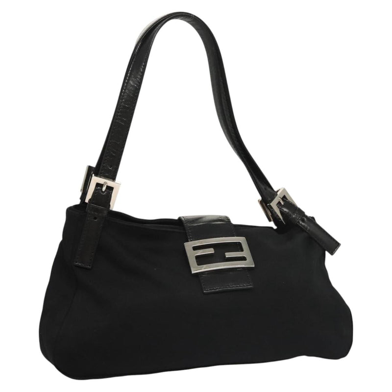 FENDI Shoulder Bag Nylon Black Silver Auth 119033
