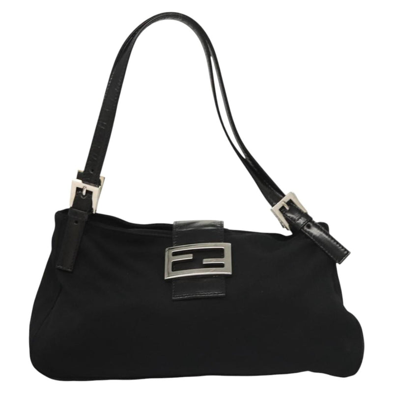 FENDI Shoulder Bag Nylon Black Silver Auth 119033