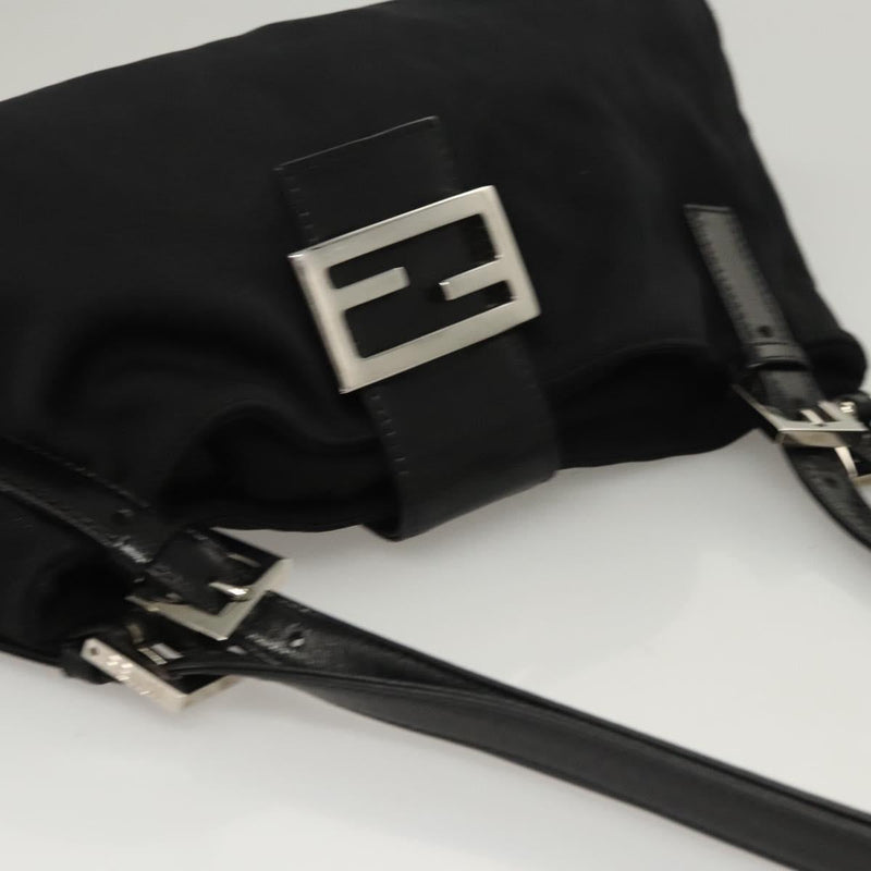 FENDI Shoulder Bag Nylon Black Silver Auth 119033