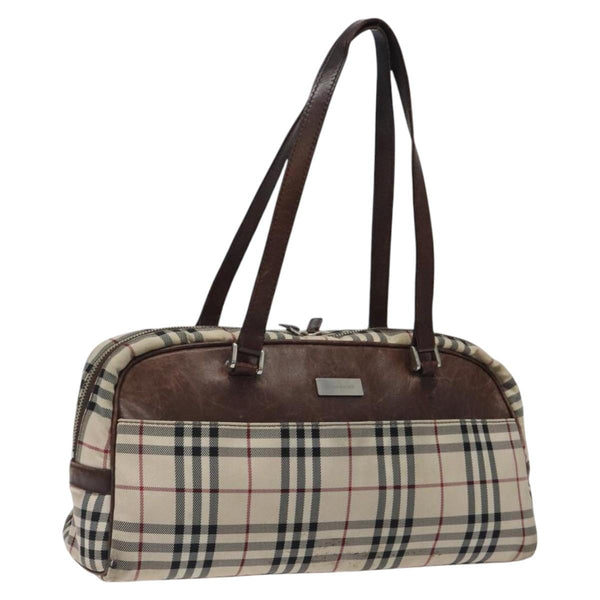 BURBERRY Nova Check Shoulder Bag Canvas Beige Auth 119048