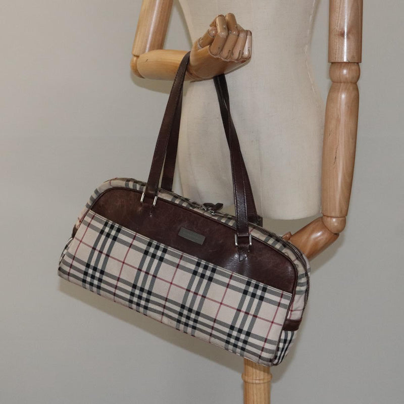 BURBERRY Nova Check Shoulder Bag Canvas Beige Auth 119048