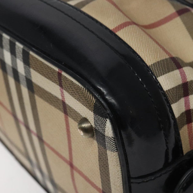 BURBERRY Nova Check Hand Bag PVC Beige Gold Auth 119049