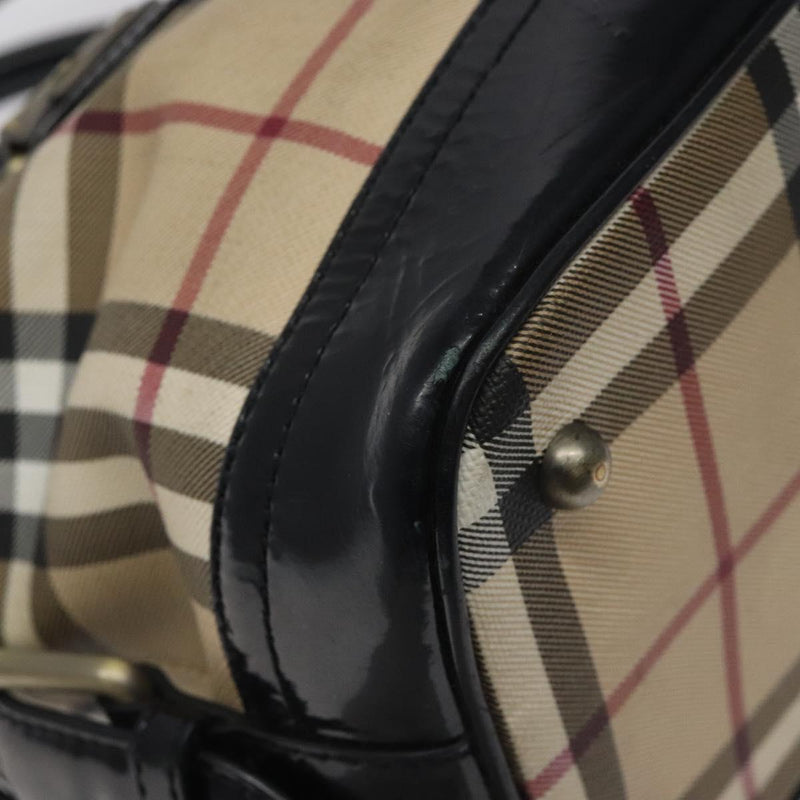 BURBERRY Nova Check Hand Bag PVC Beige Gold Auth 119049