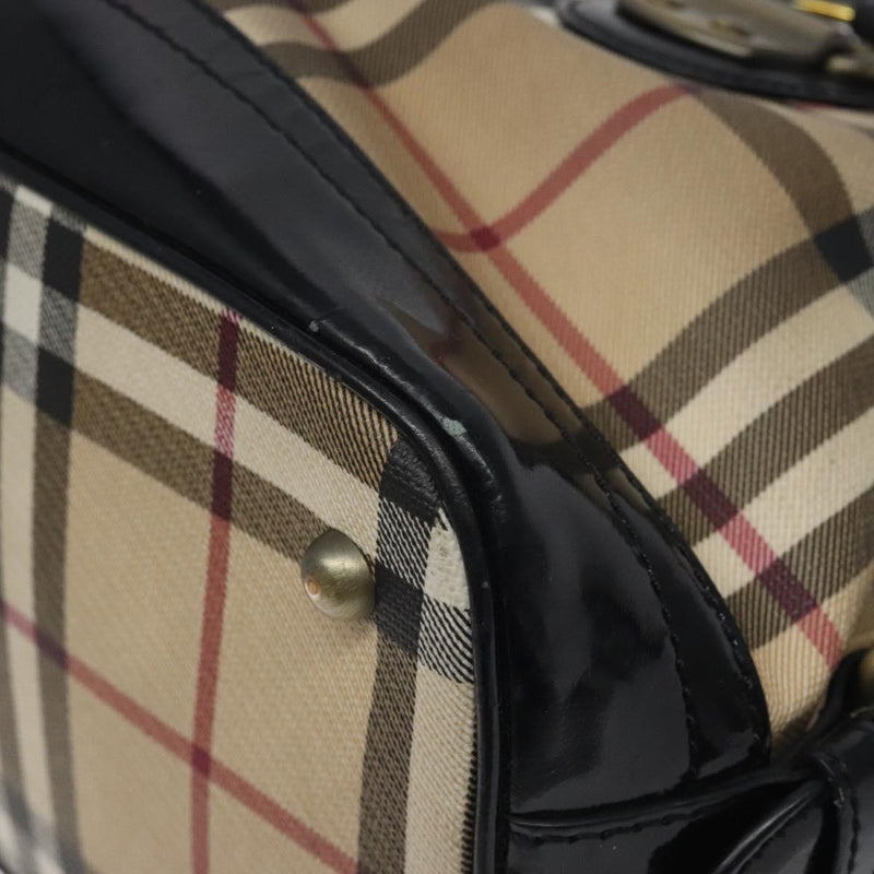 BURBERRY Nova Check Hand Bag PVC Beige Gold Auth 119049