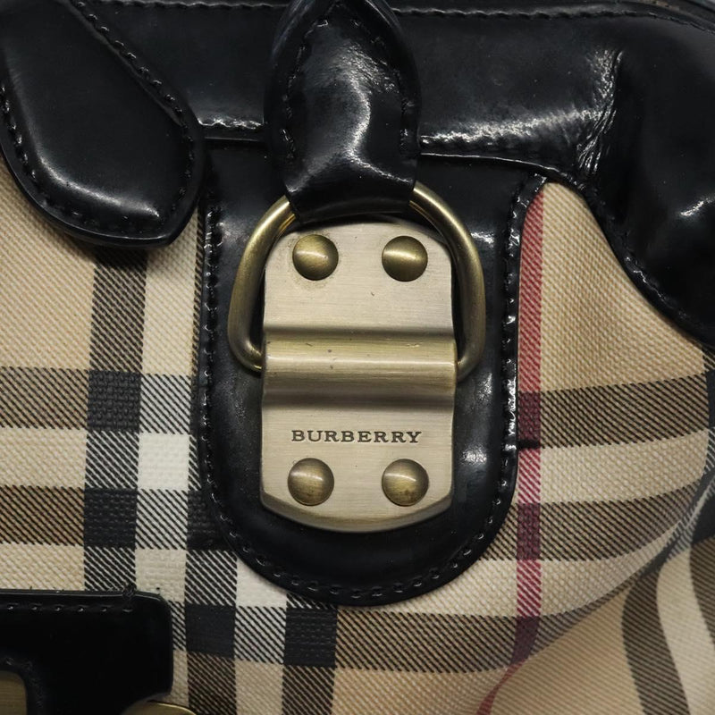 BURBERRY Nova Check Hand Bag PVC Beige Gold Auth 119049