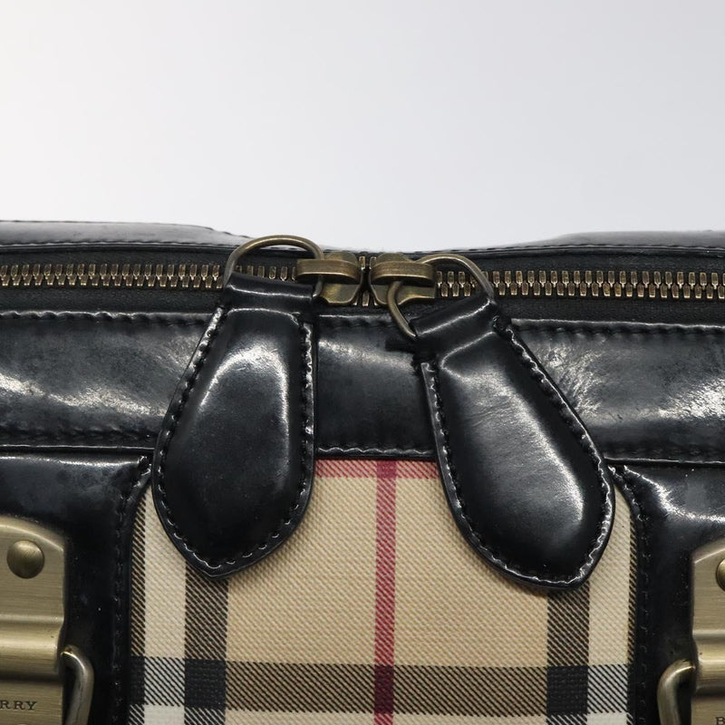 BURBERRY Nova Check Hand Bag PVC Beige Gold Auth 119049