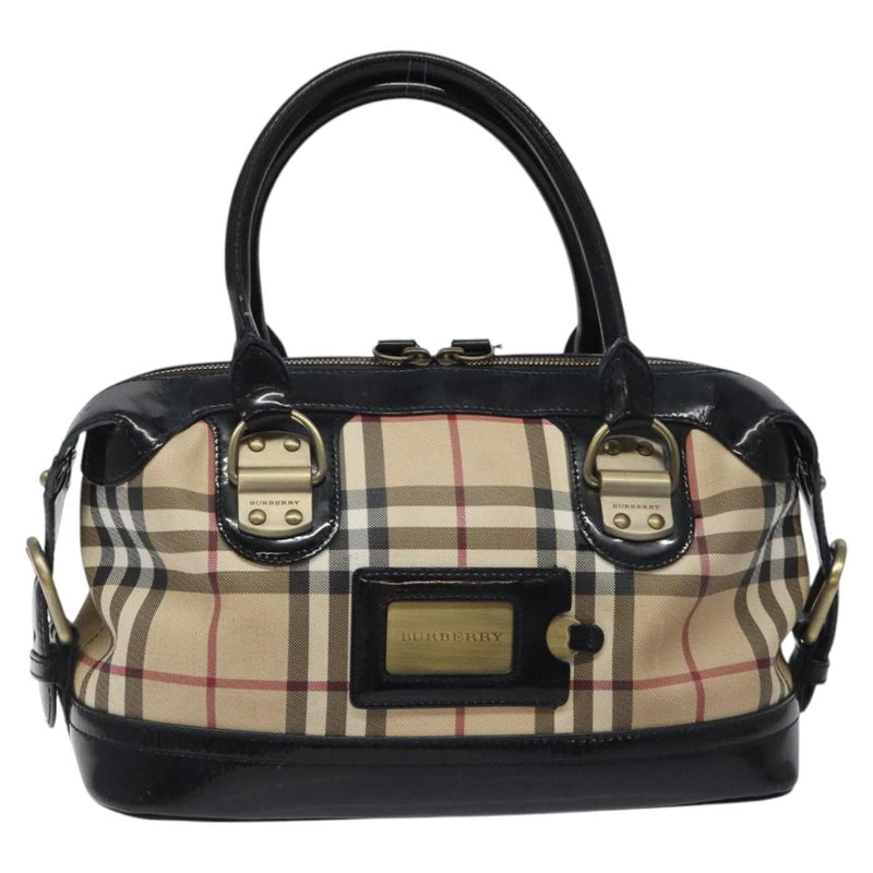 BURBERRY Nova Check Hand Bag PVC Beige Gold Auth 119049