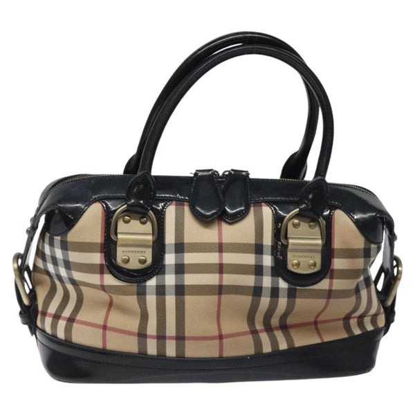 BURBERRY Nova Check Hand Bag PVC Beige Gold Auth 119049