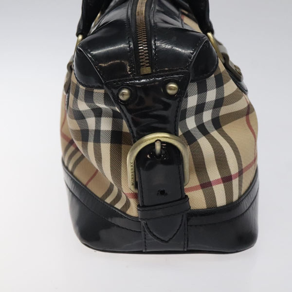 BURBERRY Nova Check Hand Bag PVC Beige Gold Auth 119049