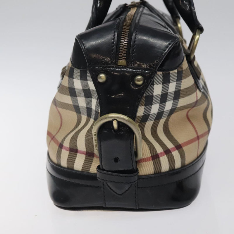 BURBERRY Nova Check Hand Bag PVC Beige Gold Auth 119049