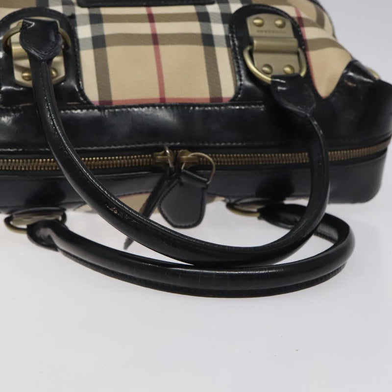 BURBERRY Nova Check Hand Bag PVC Beige Gold Auth 119049