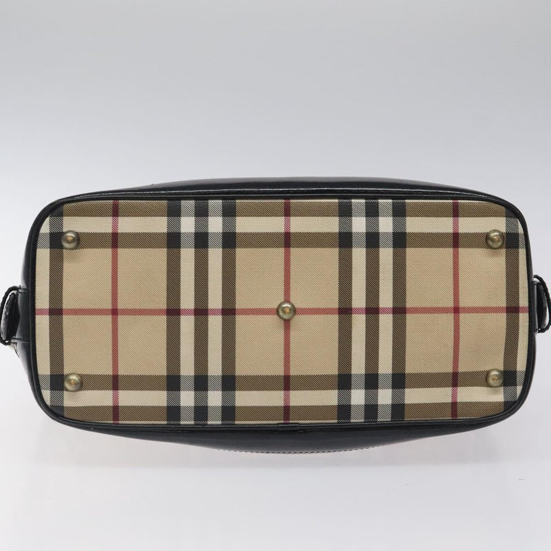 BURBERRY Nova Check Hand Bag PVC Beige Gold Auth 119049