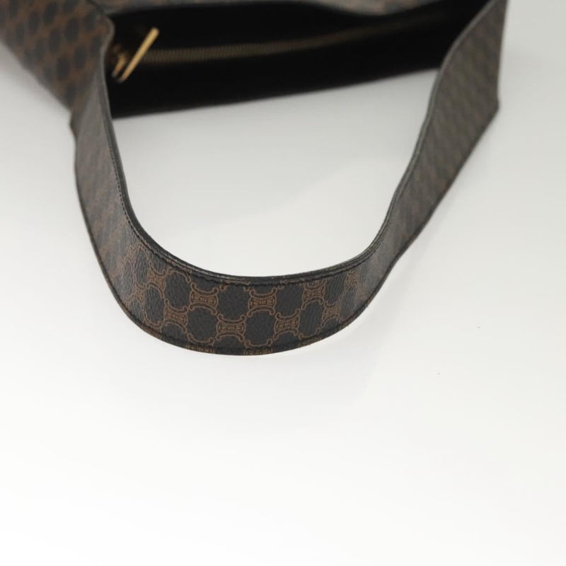 CELINE Macadam Canvas Shoulder Bag PVC Leather Black Gold Auth 119071
