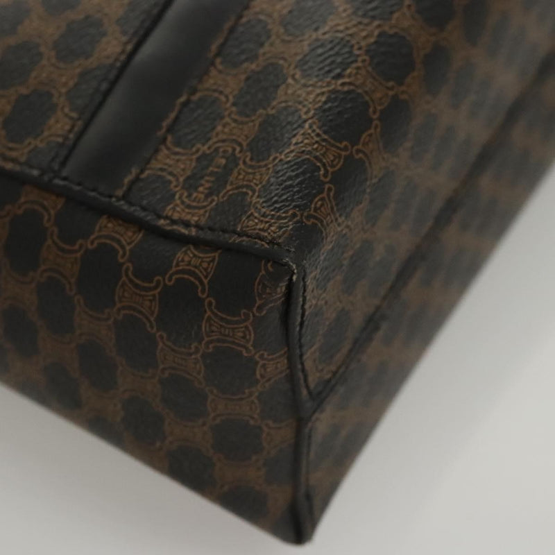 CELINE Macadam Canvas Shoulder Bag PVC Leather Black Gold Auth 119071