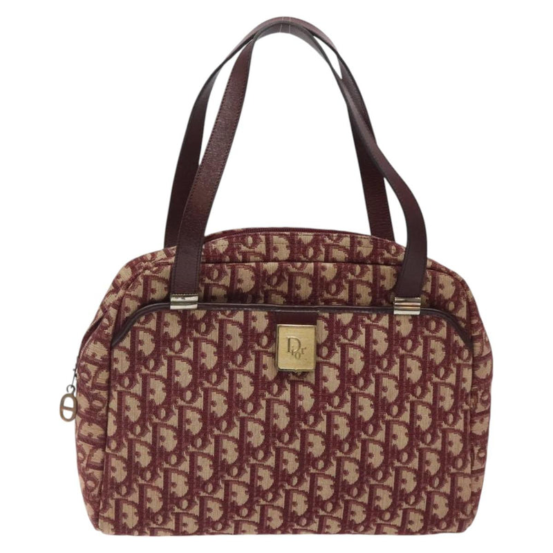 Christian Dior Trotter Canvas Hand Bag Red Gold Auth 119073