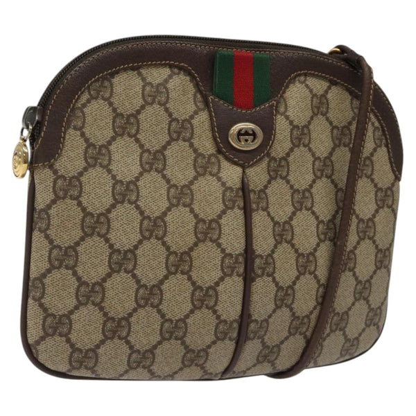 GUCCI GG Supreme Web Sherry Line Bag PVC Beige Gold 904 02 047 Auth 119076