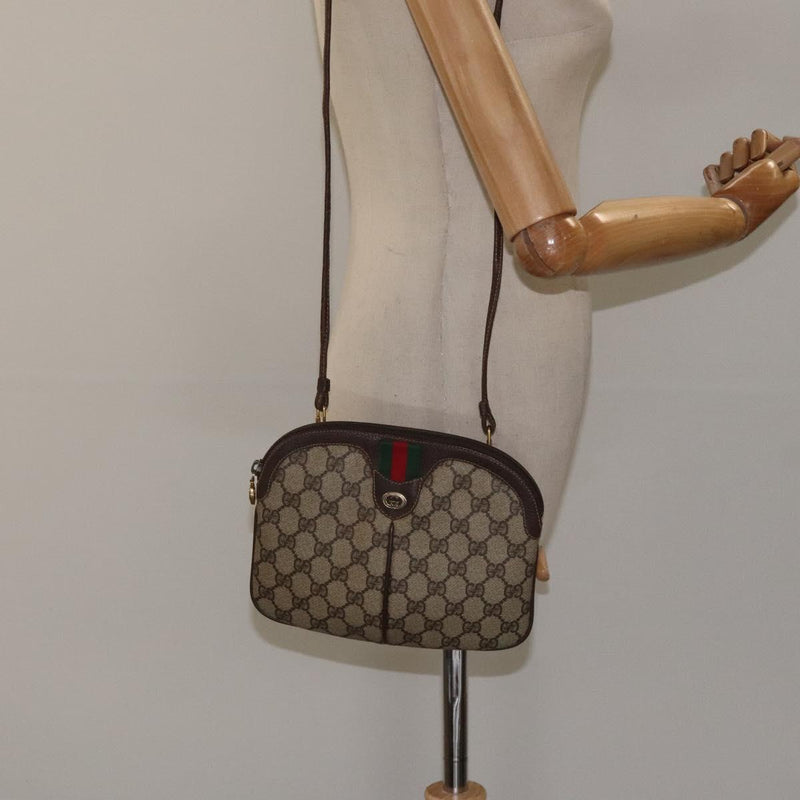 GUCCI GG Supreme Web Sherry Line Bag PVC Beige Gold 904 02 047 Auth 119076