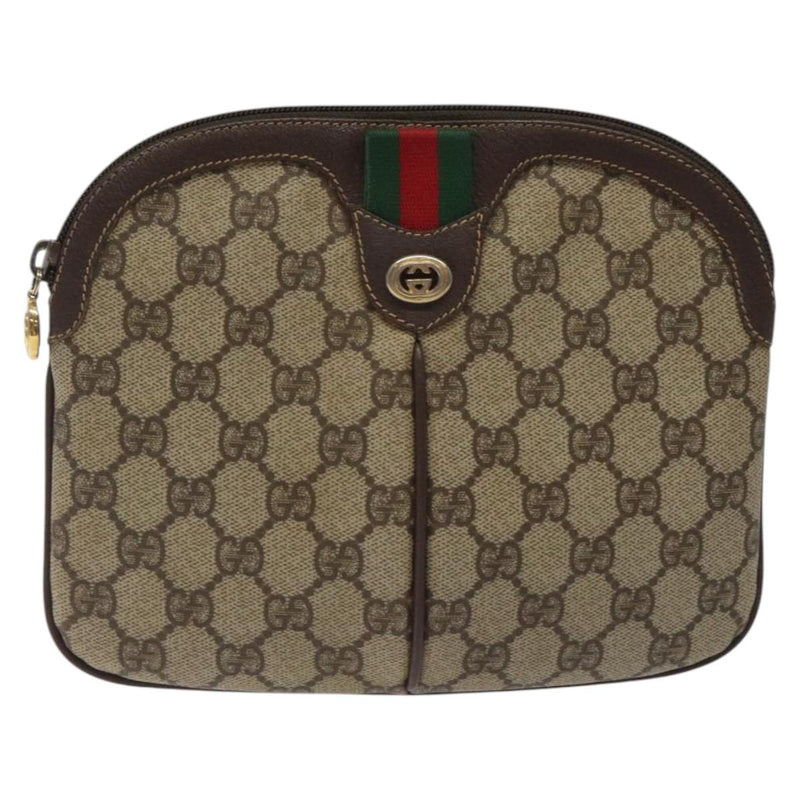 GUCCI GG Supreme Web Sherry Line Bag PVC Beige Gold 904 02 047 Auth 119076
