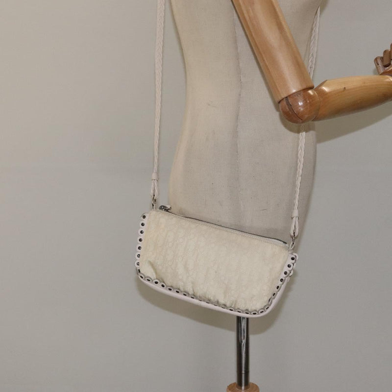 Christian Dior Trotter Canvas Shoulder Bag White Auth 119092