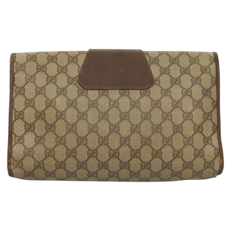 GUCCI GG Supreme Web Sherry Line Clutch Bag PVC Beige 156 01 031 Auth 119135