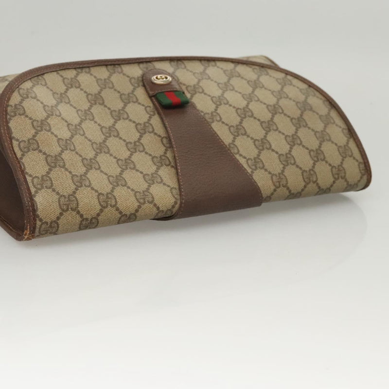 GUCCI GG Supreme Web Sherry Line Clutch Bag PVC Beige 156 01 031 Auth 119135