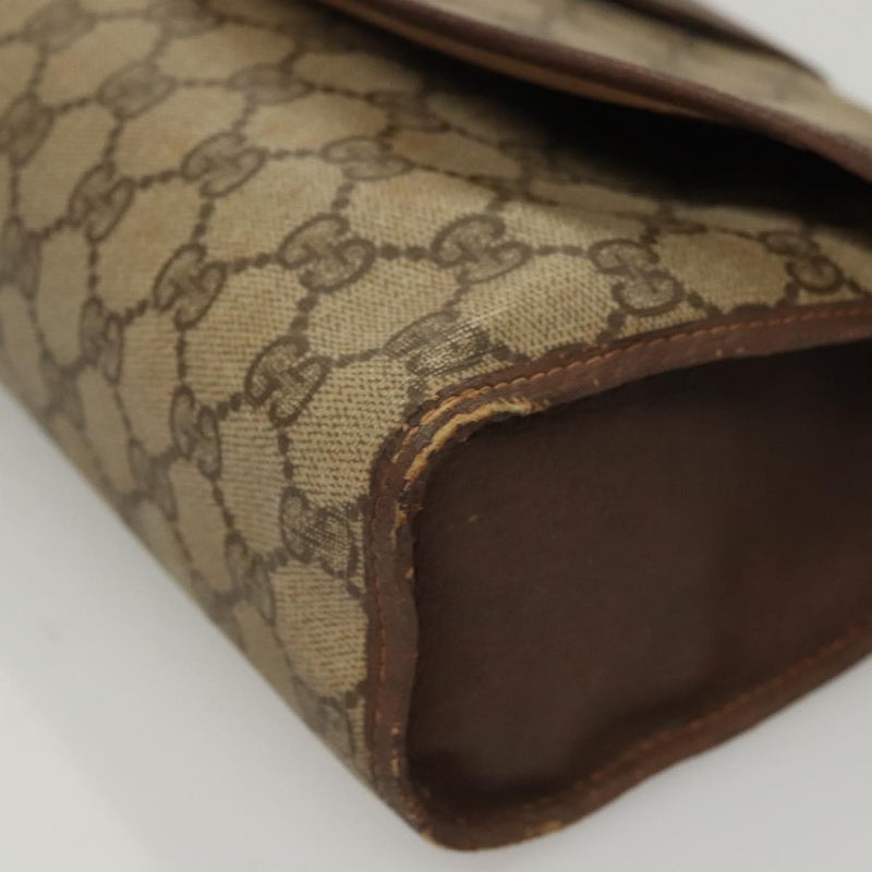 GUCCI GG Supreme Web Sherry Line Clutch Bag PVC Beige 156 01 031 Auth 119135