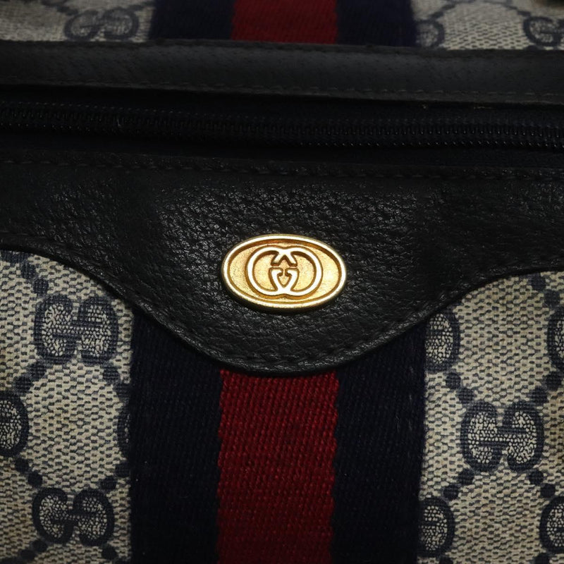 GUCCI GG Supreme Sherry Line Boston Bag PVC Navy Gold 40 3842 Auth 119136