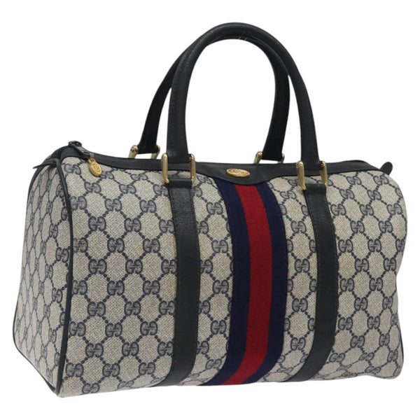 GUCCI GG Supreme Sherry Line Boston Bag PVC Navy Gold 40 3842 Auth 119136