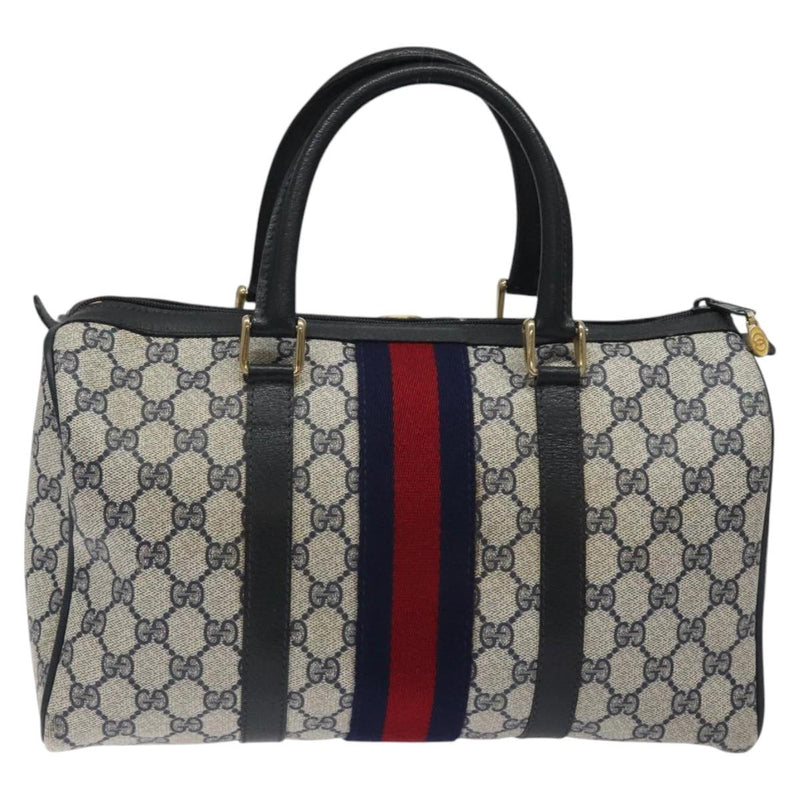 GUCCI GG Supreme Sherry Line Boston Bag PVC Navy Gold 40 3842 Auth 119136