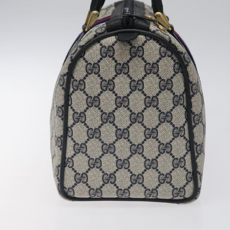 GUCCI GG Supreme Sherry Line Boston Bag PVC Navy Gold 40 3842 Auth 119136