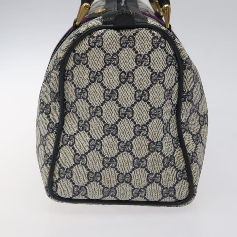 GUCCI GG Supreme Sherry Line Boston Bag PVC Navy Gold 40 3842 Auth 119136