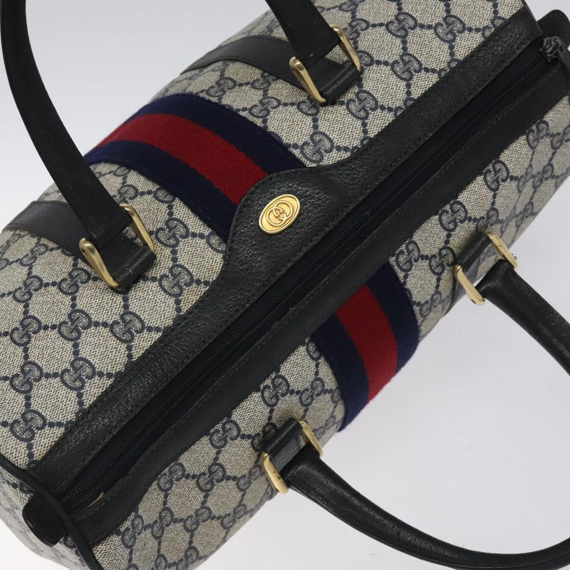 GUCCI GG Supreme Sherry Line Boston Bag PVC Navy Gold 40 3842 Auth 119136
