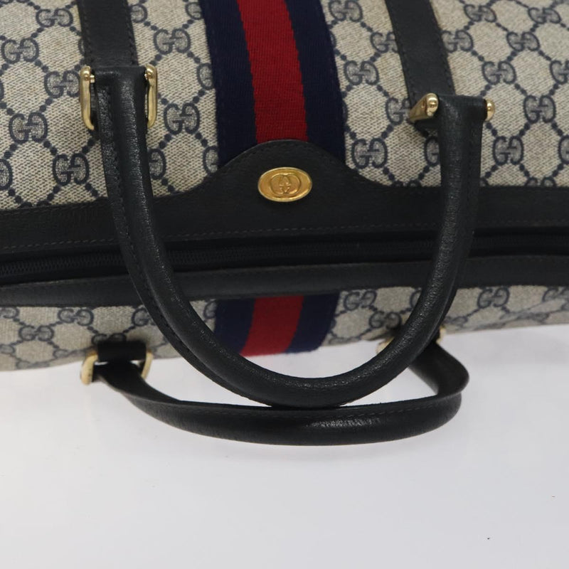 GUCCI GG Supreme Sherry Line Boston Bag PVC Navy Gold 40 3842 Auth 119136