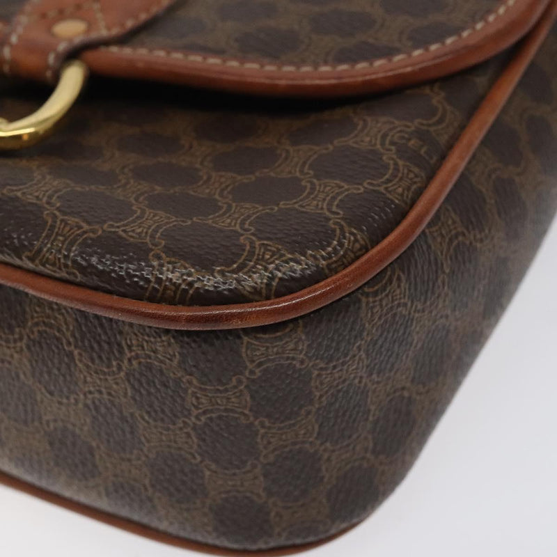 CELINE Macadam Canvas Shoulder Bag PVC Leather Brown Gold Auth 119137