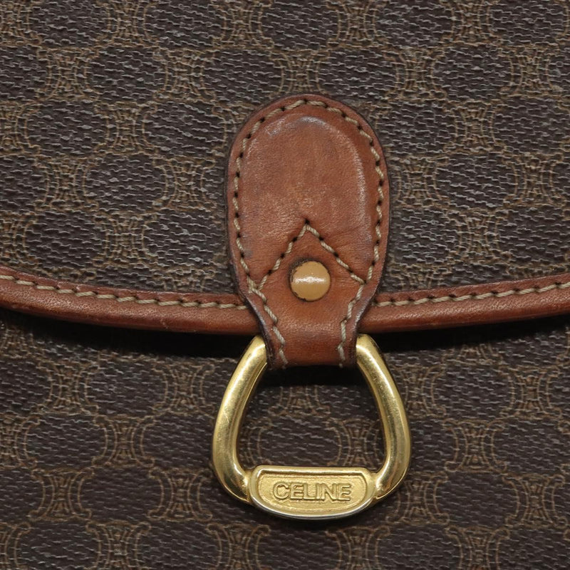 CELINE Macadam Canvas Shoulder Bag PVC Leather Brown Gold Auth 119137