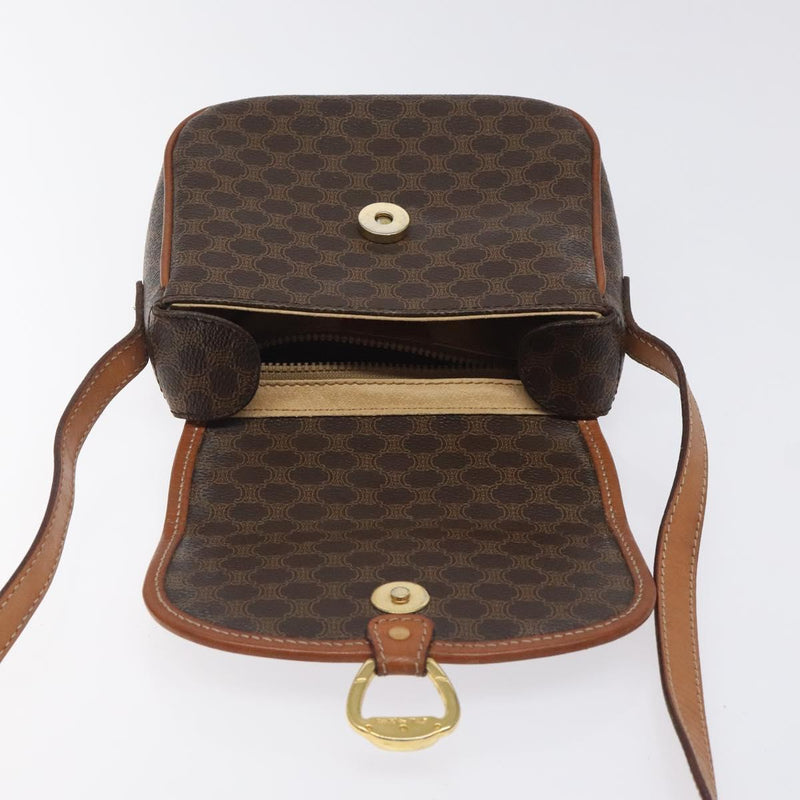 CELINE Macadam Canvas Shoulder Bag PVC Leather Brown Gold Auth 119137
