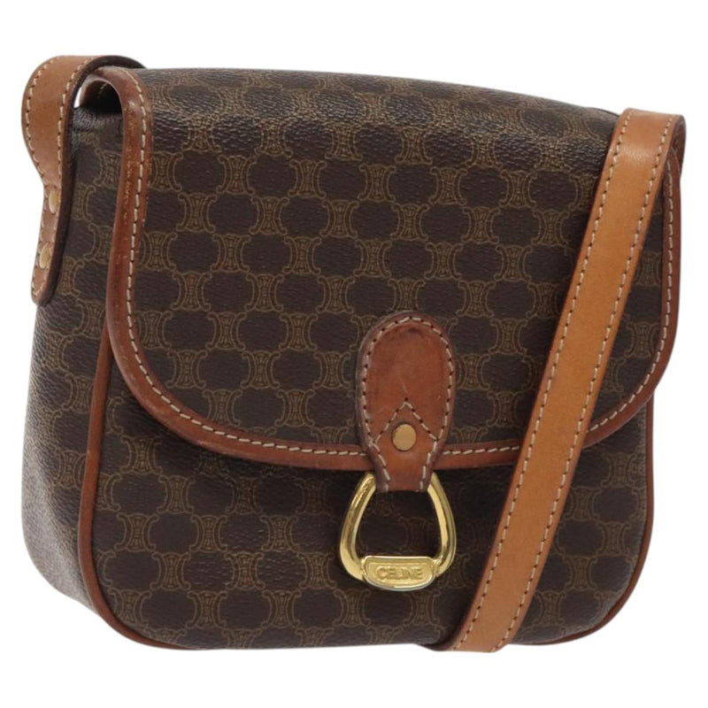 CELINE Macadam Canvas Shoulder Bag PVC Leather Brown Gold Auth 119137