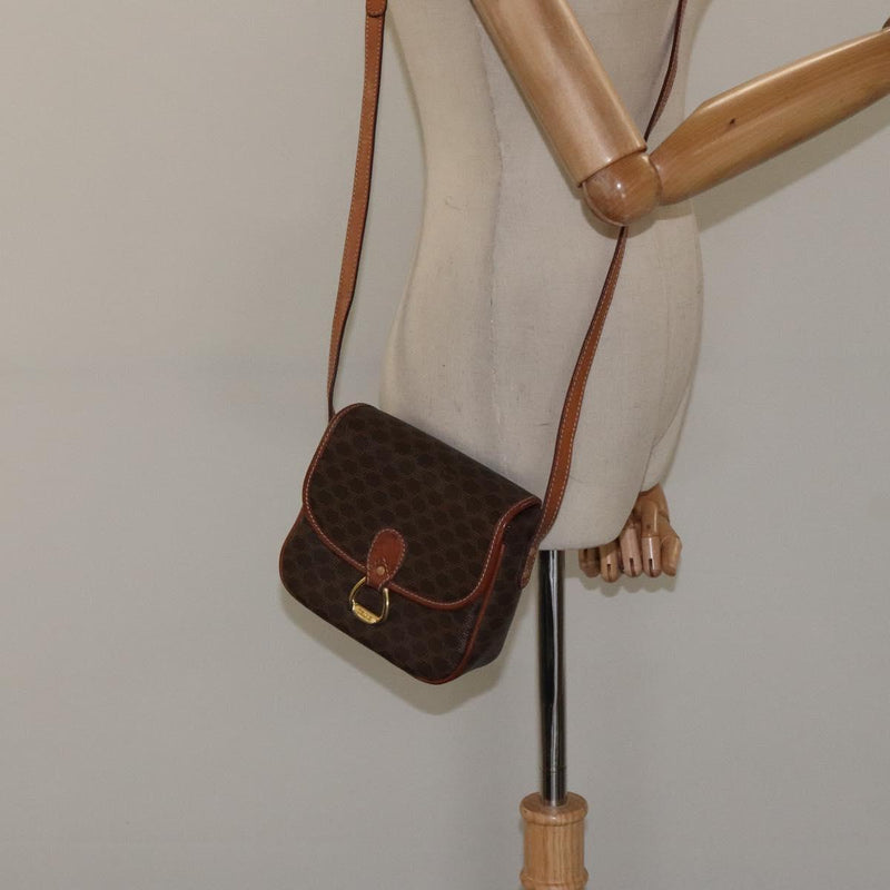CELINE Macadam Canvas Shoulder Bag PVC Leather Brown Gold Auth 119137