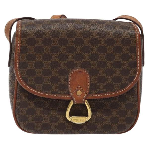 CELINE Macadam Canvas Shoulder Bag PVC Leather Brown Gold Auth 119137