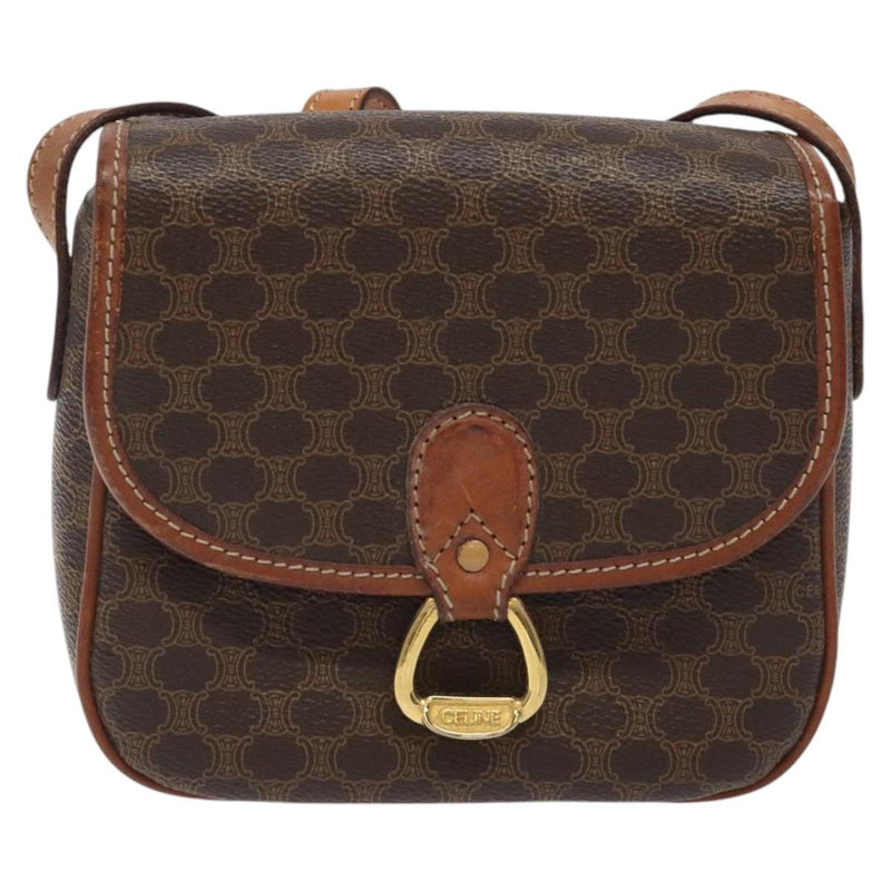 CELINE Macadam Canvas Shoulder Bag PVC Leather Brown Gold Auth 119137