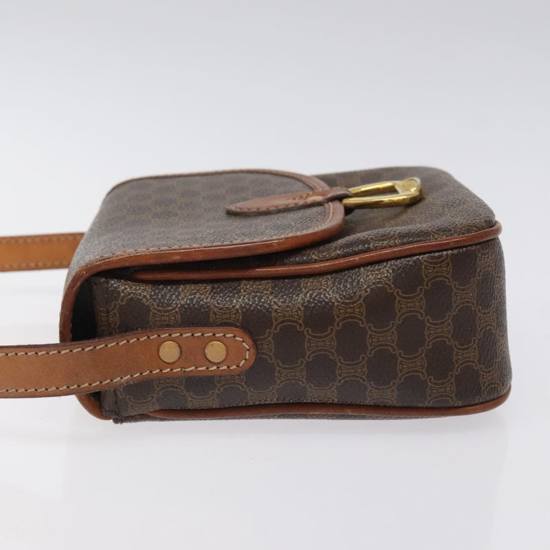 CELINE Macadam Canvas Shoulder Bag PVC Leather Brown Gold Auth 119137