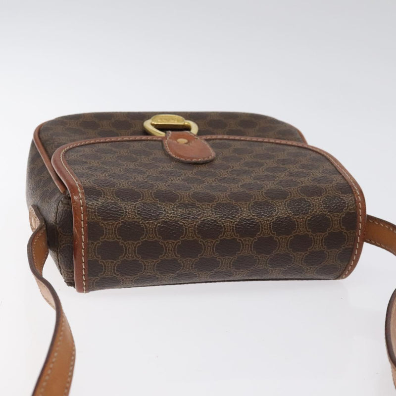 CELINE Macadam Canvas Shoulder Bag PVC Leather Brown Gold Auth 119137
