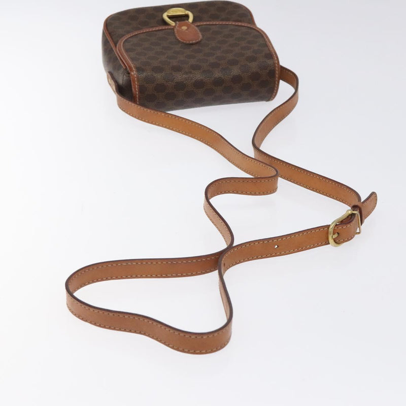 CELINE Macadam Canvas Shoulder Bag PVC Leather Brown Gold Auth 119137