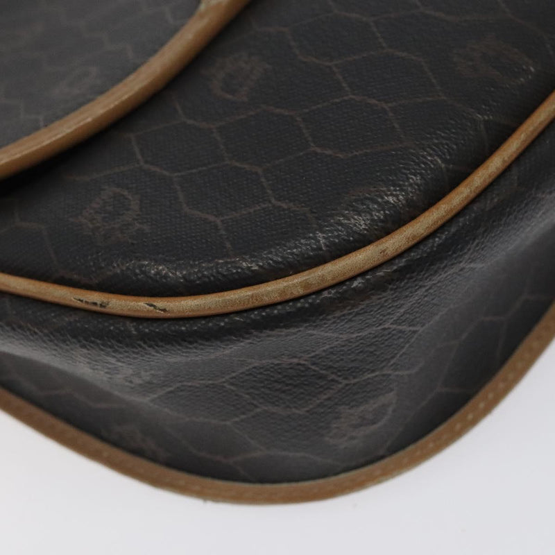Christian Dior Honeycomb Canvas Shoulder Bag PVC Black Gold Auth 119149