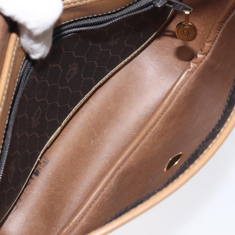 Christian Dior Honeycomb Canvas Shoulder Bag PVC Black Gold Auth 119149